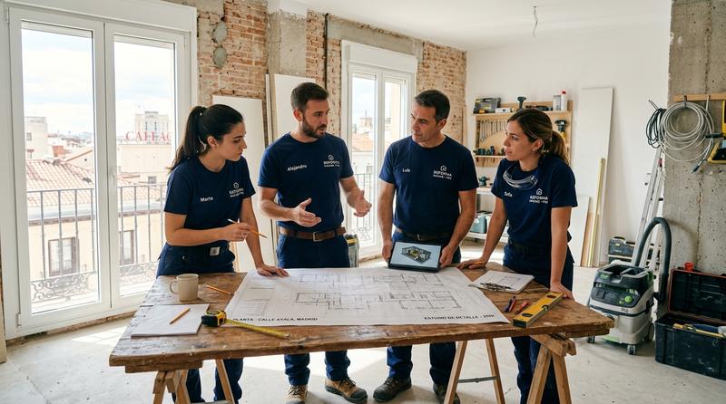 Equipo de Ricaz Reformas trabajando en una reforma en Madrid