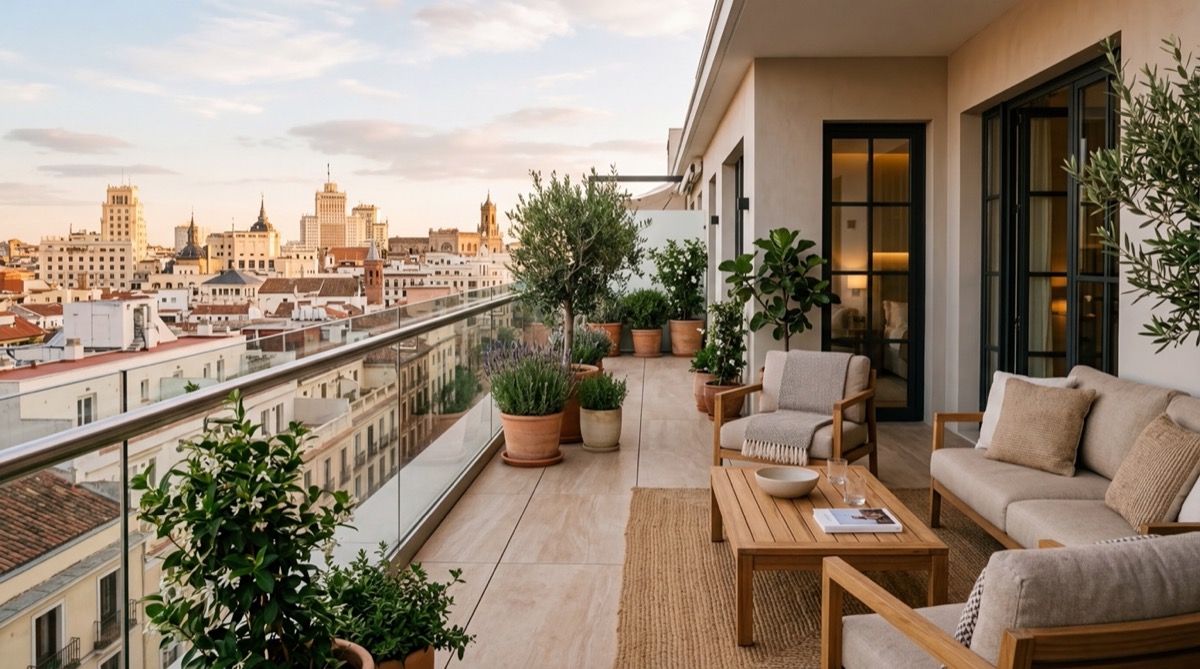 Terraza reformada en Madrid con suelo porcelánico